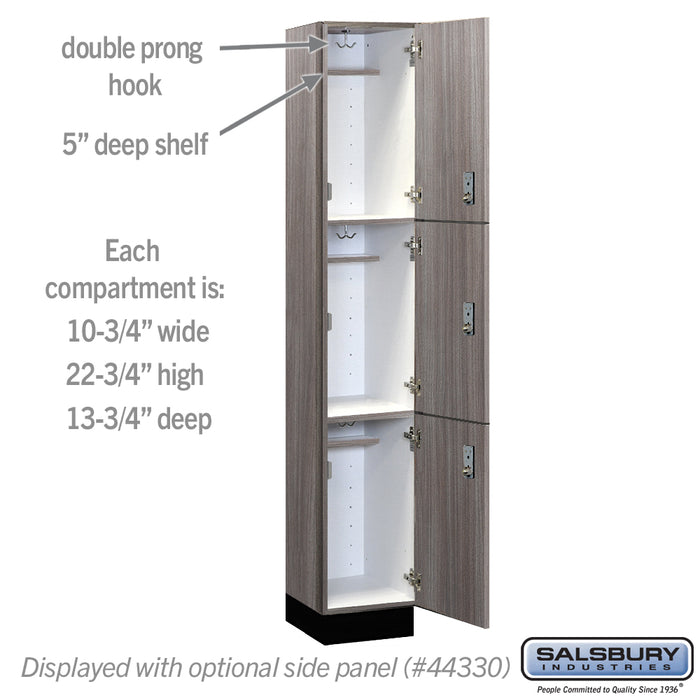 Salsbury 12" Wide Premier Wood Locker - Triple Tier - 1 Wide - 6 Feet High - 15" Deep - Skyline Walnut - Resettable Combination Locks - Sweatfully