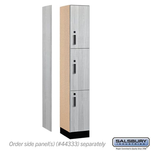 Salsbury 12" Wide Premier Wood Locker - Triple Tier - 1 Wide - 6 Feet High - 18" Deep - Silver Teak - Electronic Locks - Sweatfully