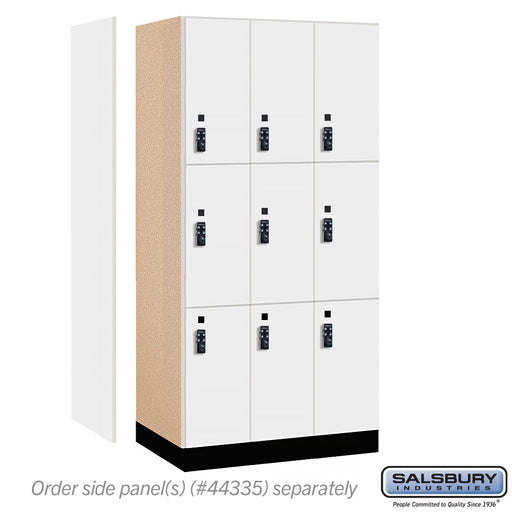 Salsbury 12" Wide Premier Wood Locker - Triple Tier - 3 Wide - 6 Feet High - 21" Deep - Arctic White - Resettable Combination Locks - Sweatfully