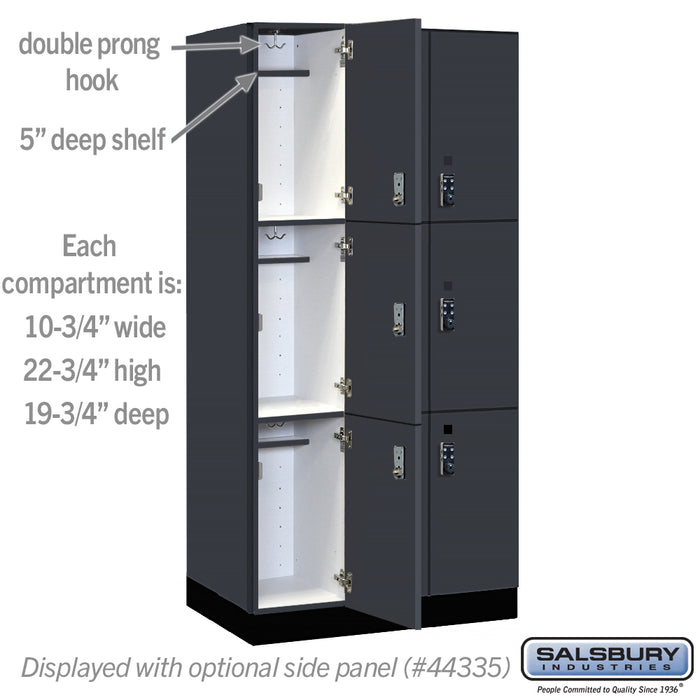 Salsbury 12" Wide Premier Wood Locker - Triple Tier - 3 Wide - 6 Feet High - 21" Deep - Carbon Mesh - Resettable Combination Locks - Sweatfully