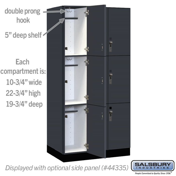 Salsbury 12" Wide Premier Wood Locker - Triple Tier - 3 Wide - 6 Feet High - 21" Deep - Carbon Mesh - Hasps - Sweatfully