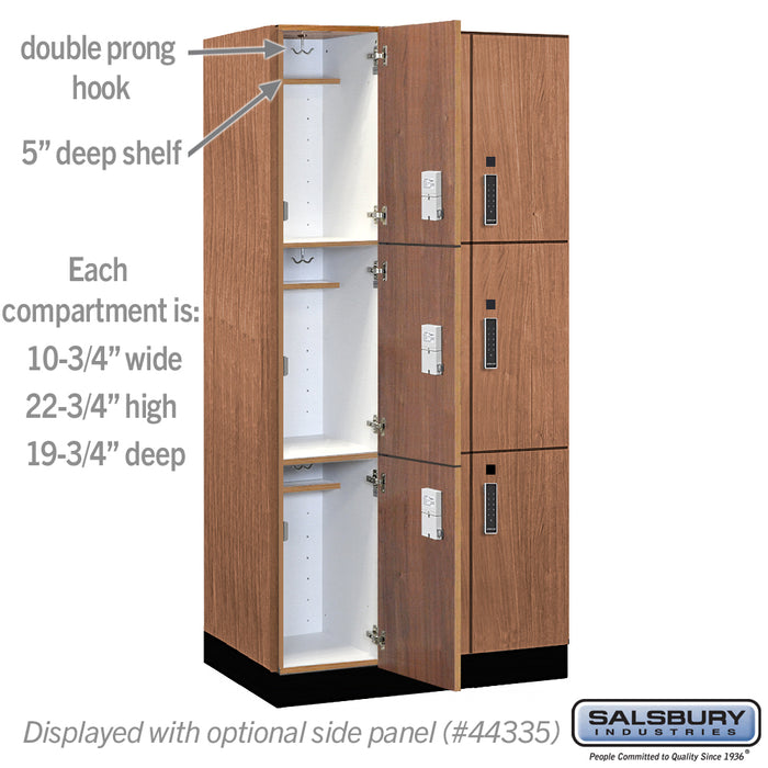 Salsbury 12" Wide Premier Wood Locker - Triple Tier - 3 Wide - 6 Feet High - 21" Deep - Red Oak - Electronic Locks - Sweatfully