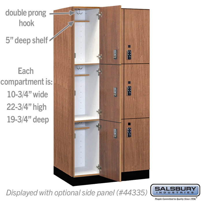 Salsbury 12" Wide Premier Wood Locker - Triple Tier - 3 Wide - 6 Feet High - 21" Deep - Red Oak - Resettable Combination Locks - Sweatfully
