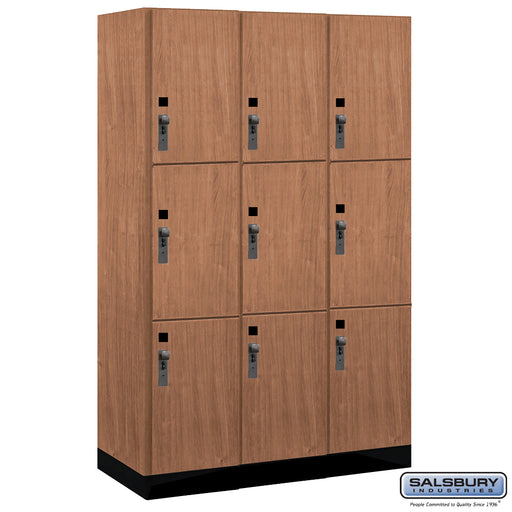 Salsbury 12" Wide Premier Wood Locker - Triple Tier - 3 Wide - 6 Feet High - 21" Deep - Red Oak - Hasps - Sweatfully