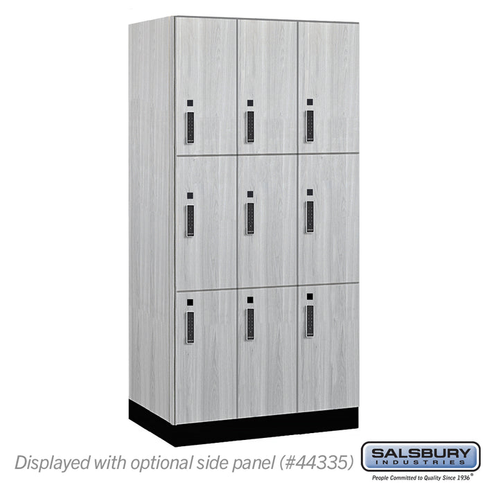 Salsbury 12" Wide Premier Wood Locker - Triple Tier - 3 Wide - 6 Feet High - 21" Deep - Silver Teak - Electronic Locks - Sweatfully