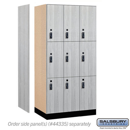 Salsbury 12" Wide Premier Wood Locker - Triple Tier - 3 Wide - 6 Feet High - 21" Deep - Silver Teak - Resettable Combination Locks - Sweatfully