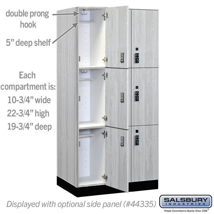 Salsbury 12" Wide Premier Wood Locker - Triple Tier - 3 Wide - 6 Feet High - 21" Deep - Silver Teak - Resettable Combination Locks - Sweatfully