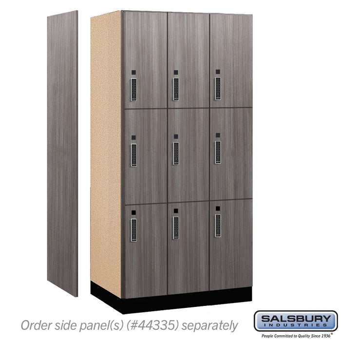 Salsbury 12" Wide Premier Wood Locker - Triple Tier - 3 Wide - 6 Feet High - 21" Deep - Skyline Walnut - Electronic Locks - Sweatfully