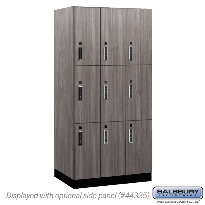 Salsbury 12" Wide Premier Wood Locker - Triple Tier - 3 Wide - 6 Feet High - 21" Deep - Skyline Walnut - Electronic Locks - Sweatfully