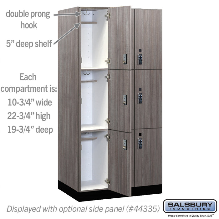 Salsbury 12" Wide Premier Wood Locker - Triple Tier - 3 Wide - 6 Feet High - 21" Deep - Skyline Walnut - Resettable Combination Locks - Sweatfully