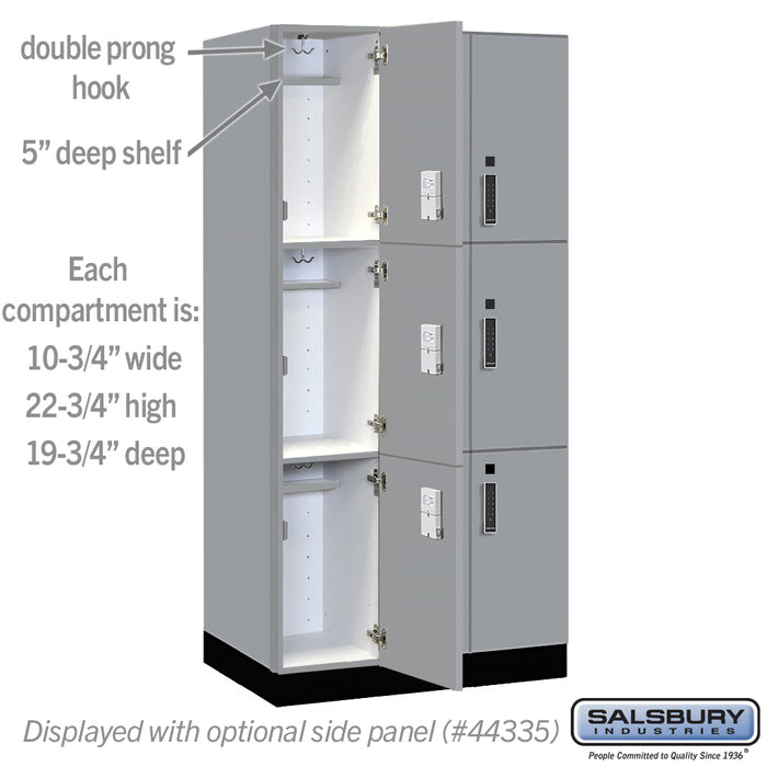 Salsbury 12" Wide Premier Wood Locker - Triple Tier - 3 Wide - 6 Feet High - 21" Deep - Winter Fog - Electronic Locks - Sweatfully