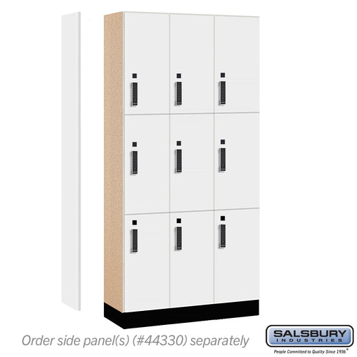 Salsbury 12" Wide Premier Wood Locker - Triple Tier - 3 Wide - 6 Feet High - 15" Deep - Arctic White - Electronic Locks - Sweatfully