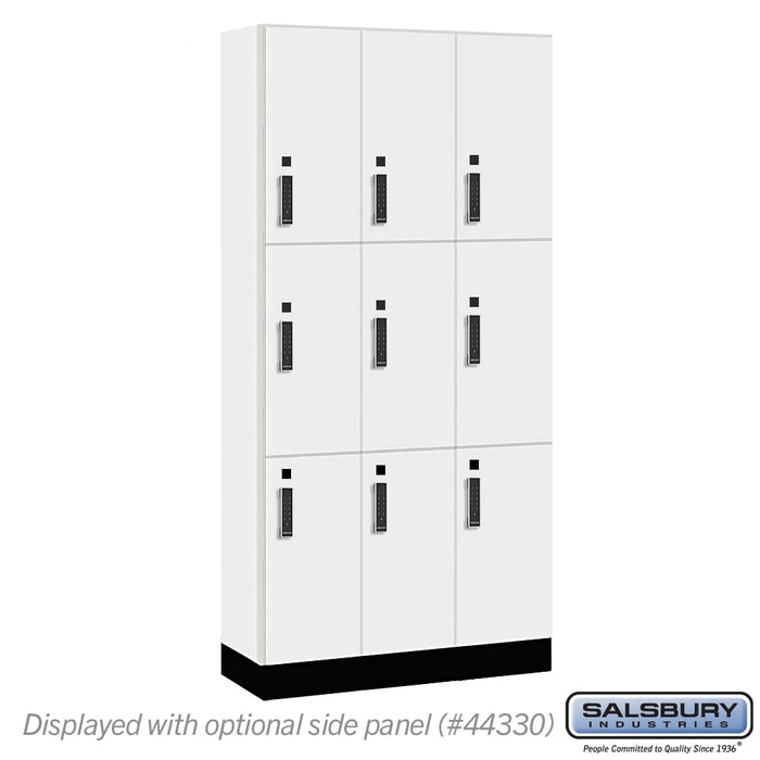 Salsbury 12" Wide Premier Wood Locker - Triple Tier - 3 Wide - 6 Feet High - 15" Deep - Arctic White - Electronic Locks - Sweatfully
