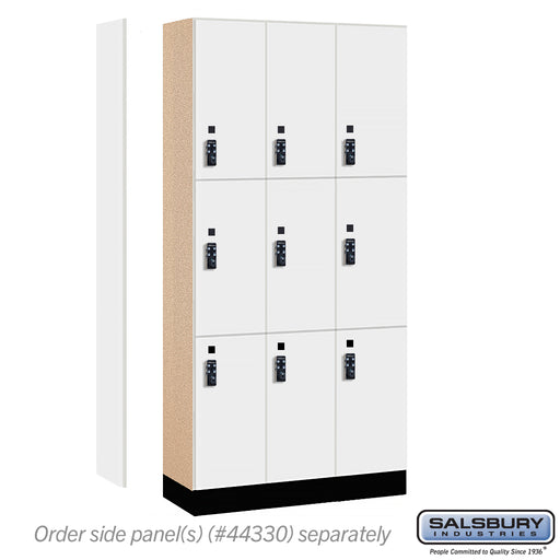 Salsbury 12" Wide Premier Wood Locker - Triple Tier - 3 Wide - 6 Feet High - 15" Deep - Arctic White - Resettable Combination Locks - Sweatfully
