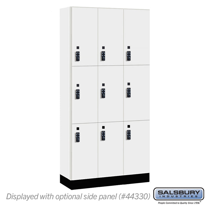 Salsbury 12" Wide Premier Wood Locker - Triple Tier - 3 Wide - 6 Feet High - 15" Deep - Arctic White - Resettable Combination Locks - Sweatfully