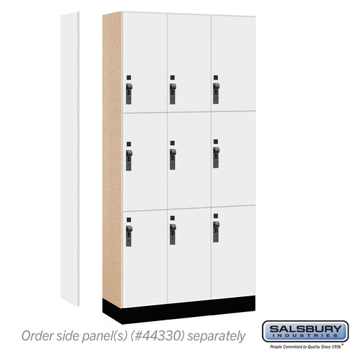 Salsbury 12" Wide Premier Wood Locker - Triple Tier - 3 Wide - 6 Feet High - 15" Deep - Arctic White - Hasps - Sweatfully