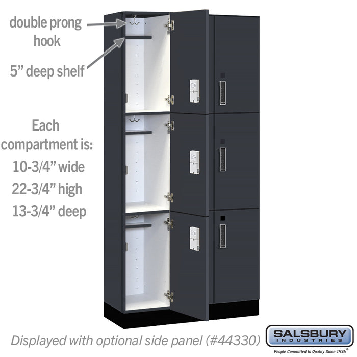 Salsbury 12" Wide Premier Wood Locker - Triple Tier - 3 Wide - 6 Feet High - 15" Deep - Carbon Mesh - Electronic Locks - Sweatfully