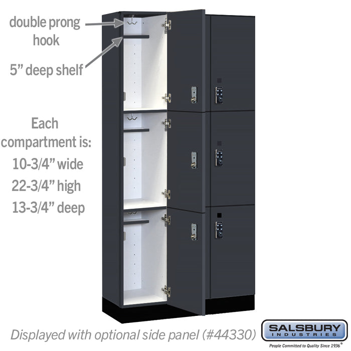 Salsbury 12" Wide Premier Wood Locker - Triple Tier - 3 Wide - 6 Feet High - 15" Deep - Carbon Mesh - Resettable Combination Locks - Sweatfully