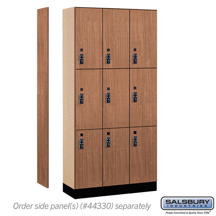 Salsbury 12" Wide Premier Wood Locker - Triple Tier - 3 Wide - 6 Feet High - 15" Deep - Red Oak - Resettable Combination Locks - Sweatfully