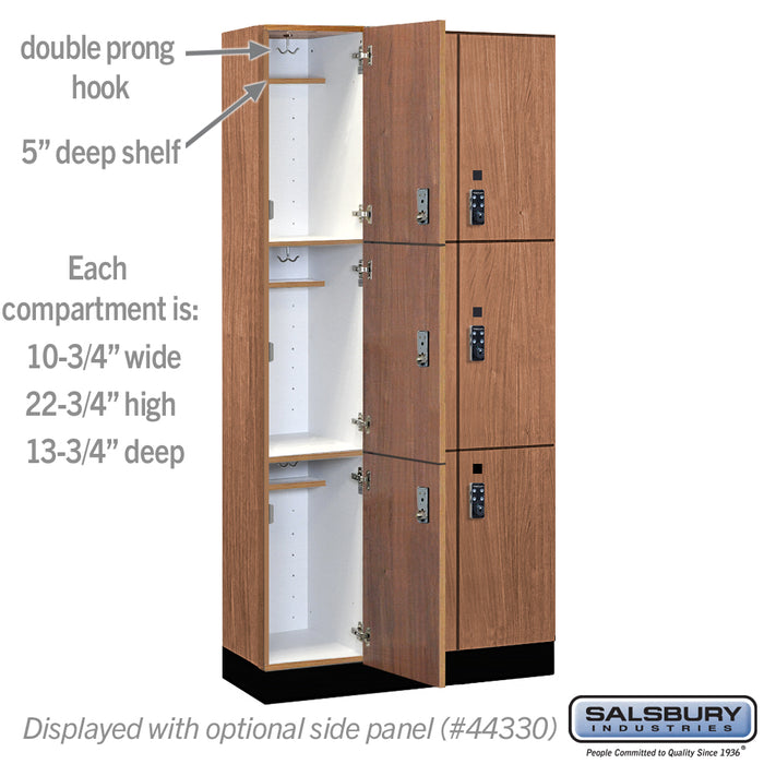 Salsbury 12" Wide Premier Wood Locker - Triple Tier - 3 Wide - 6 Feet High - 15" Deep - Red Oak - Resettable Combination Locks - Sweatfully