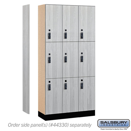 Salsbury 12" Wide Premier Wood Locker - Triple Tier - 3 Wide - 6 Feet High - 15" Deep - Silver Teak - Resettable Combination Locks - Sweatfully