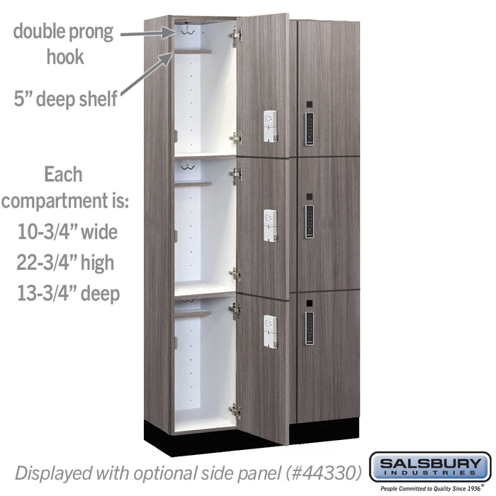 Salsbury 12" Wide Premier Wood Locker - Triple Tier - 3 Wide - 6 Feet High - 15" Deep - Skyline Walnut - Electronic Locks - Sweatfully