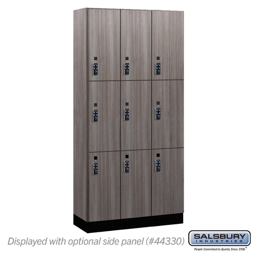 Salsbury 12" Wide Premier Wood Locker - Triple Tier - 3 Wide - 6 Feet High - 15" Deep - Skyline Walnut - Resettable Combination Locks - Sweatfully