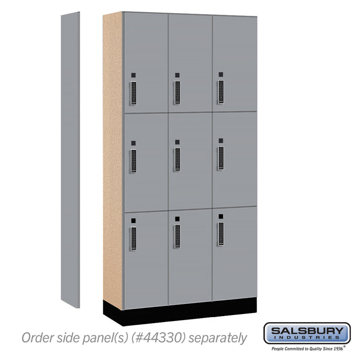 Salsbury 12" Wide Premier Wood Locker - Triple Tier - 3 Wide - 6 Feet High - 15" Deep - Winter Fog - Electronic Locks - Sweatfully