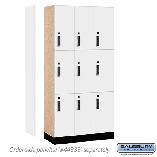 Salsbury 12" Wide Premier Wood Locker - Triple Tier - 3 Wide - 6 Feet High - 18" Deep - Arctic White - Electronic Locks - Sweatfully