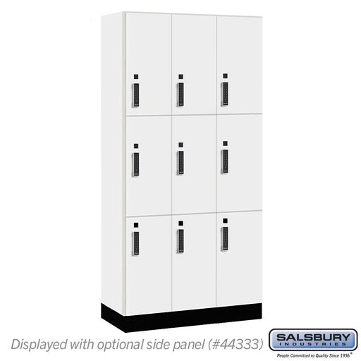Salsbury 12" Wide Premier Wood Locker - Triple Tier - 3 Wide - 6 Feet High - 18" Deep - Arctic White - Electronic Locks - Sweatfully