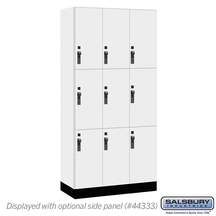 Salsbury 12" Wide Premier Wood Locker - Triple Tier - 3 Wide - 6 Feet High - 18" Deep - Arctic White - Hasps - Sweatfully