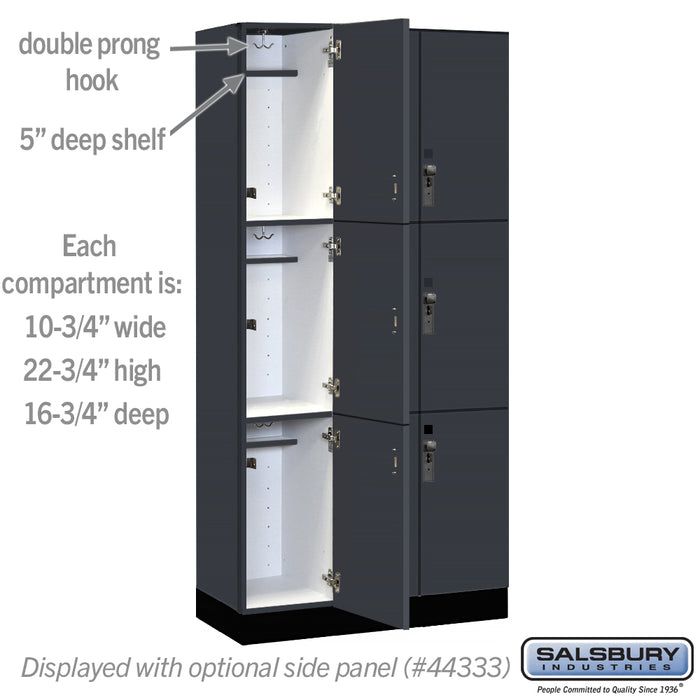 Salsbury 12" Wide Premier Wood Locker - Triple Tier - 3 Wide - 6 Feet High - 18" Deep - Carbon Mesh - Hasps - Sweatfully