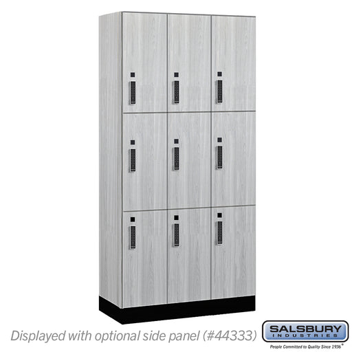Salsbury 12" Wide Premier Wood Locker - Triple Tier - 3 Wide - 6 Feet High - 18" Deep - Silver Teak - Electronic Locks - Sweatfully
