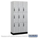 Salsbury 12" Wide Premier Wood Locker - Triple Tier - 3 Wide - 6 Feet High - 18" Deep - Silver Teak - Electronic Locks - Sweatfully