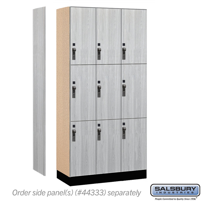 Salsbury 12" Wide Premier Wood Locker - Triple Tier - 3 Wide - 6 Feet High - 18" Deep - Silver Teak - Hasps - Sweatfully