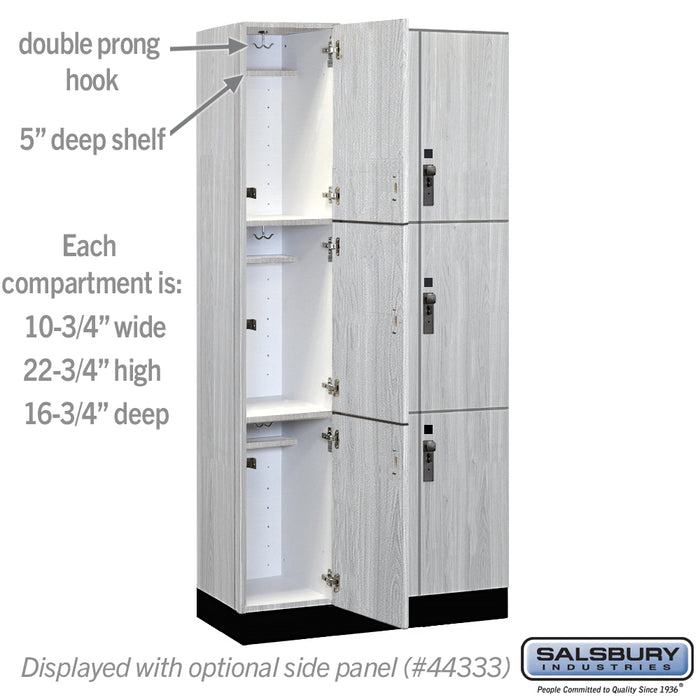 Salsbury 12" Wide Premier Wood Locker - Triple Tier - 3 Wide - 6 Feet High - 18" Deep - Silver Teak - Hasps - Sweatfully