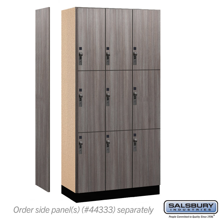 Salsbury 12" Wide Premier Wood Locker - Triple Tier - 3 Wide - 6 Feet High - 18" Deep - Skyline Walnut - Hasps - Sweatfully