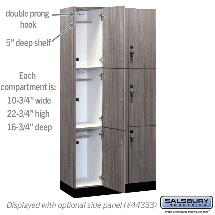 Salsbury 12" Wide Premier Wood Locker - Triple Tier - 3 Wide - 6 Feet High - 18" Deep - Skyline Walnut - Hasps - Sweatfully
