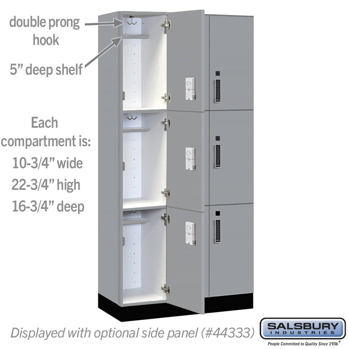 Salsbury 12" Wide Premier Wood Locker - Triple Tier - 3 Wide - 6 Feet High - 18" Deep - Winter Fog - Electronic Locks - Sweatfully