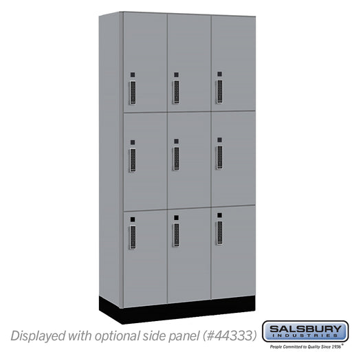 Salsbury 12" Wide Premier Wood Locker - Triple Tier - 3 Wide - 6 Feet High - 18" Deep - Winter Fog - Electronic Locks - Sweatfully