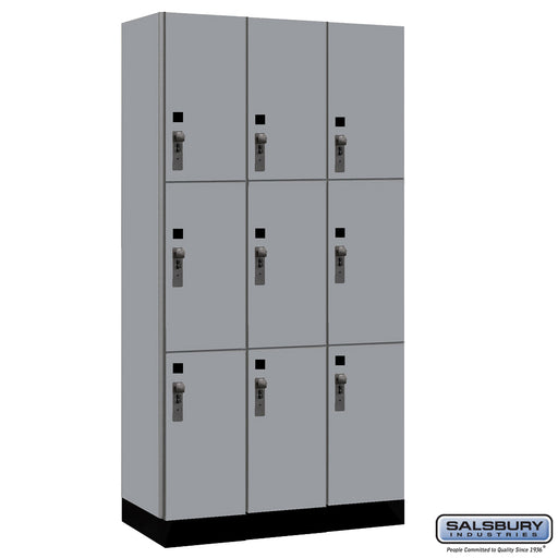 Salsbury 12" Wide Premier Wood Locker - Triple Tier - 3 Wide - 6 Feet High - 18" Deep - Winter Fog - Hasps - Sweatfully
