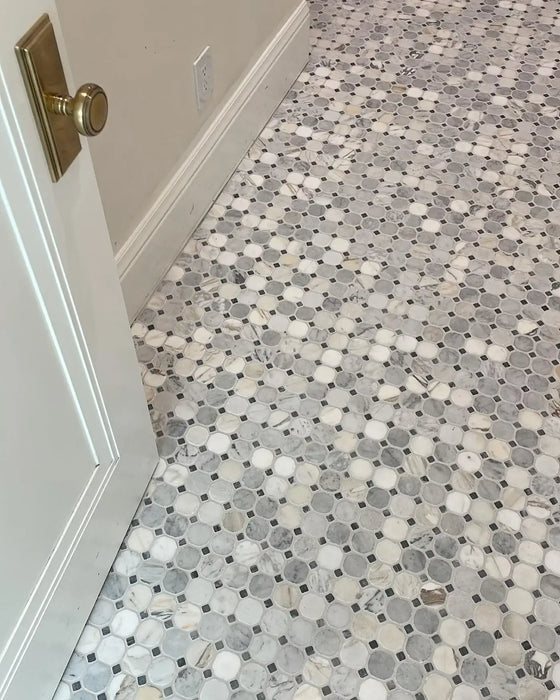 Antique Carrara / Bardiglio Octagon Mosaic Marble Tile - Sweatfully