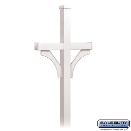 Salsbury Deluxe Post - 2 Sided - In-Ground Mounted - for Roadside Mailboxes - White - Sweatfully