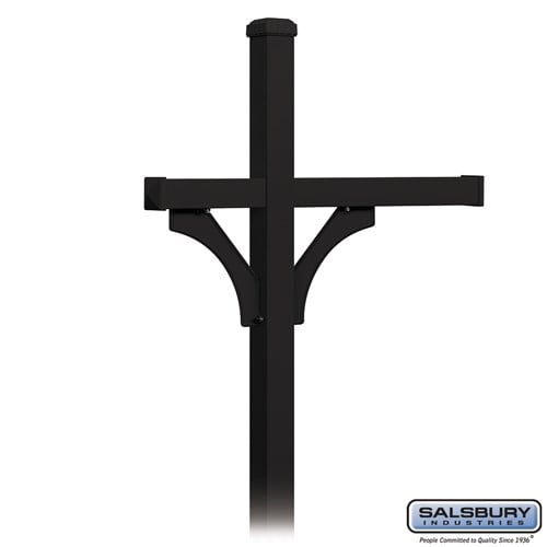 Salsbury Deluxe Post - 2 Sided - In-Ground Mounted - for (3) Roadside Mailboxes - Black - Sweatfully