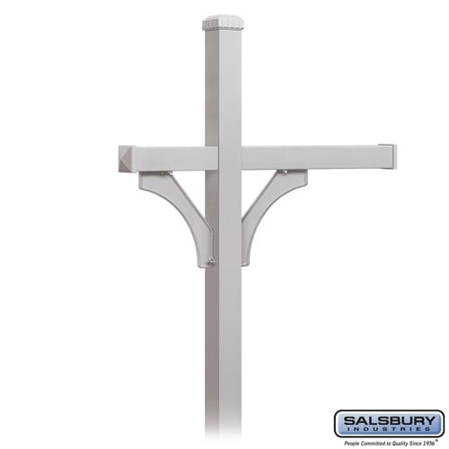 Salsbury Deluxe Post - 2 Sided - In-Ground Mounted - for (3) Roadside Mailboxes - Silver - Sweatfully