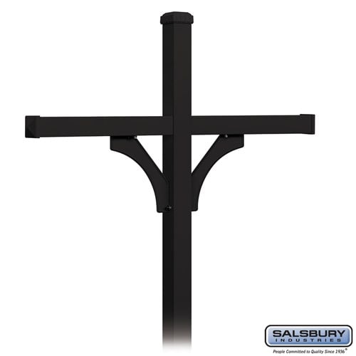 Salsbury Deluxe Post - 2 Sided - In-Ground Mounted - for (4) Roadside Mailboxes - Black - Sweatfully