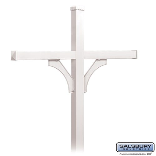 Salsbury Deluxe Post - 2 Sided - In-Ground Mounted - for (4) Roadside Mailboxes - White - Sweatfully