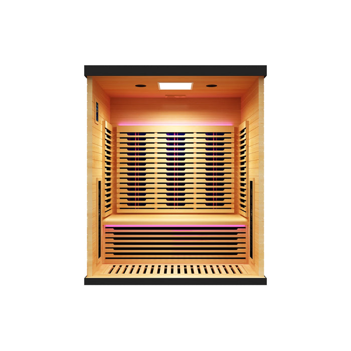 Peak Saunas Denali 3-Person Indoor Full Spectrum Infrared Sauna with Two XL Medical-Grade Red Light Therapy Panels & Smart WiFi App Control - Sweatfully