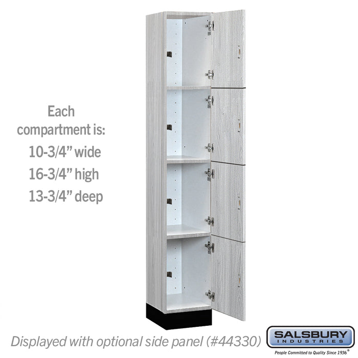 Salsbury 12" Wide Premier Wood Locker - Four Tier - 1 Wide - 6 Feet High - 15" Deep - Silver Teak - Hasps - Sweatfully