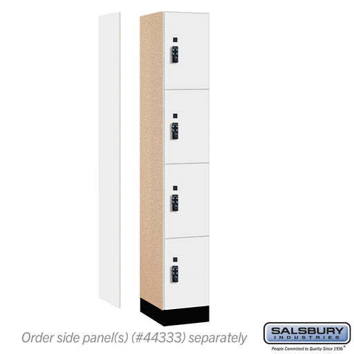 Salsbury 12" Wide Premier Wood Locker - Four Tier - 1 Wide - 6 Feet High - 18" Deep - Arctic White - Resettable Combination Locks - Sweatfully